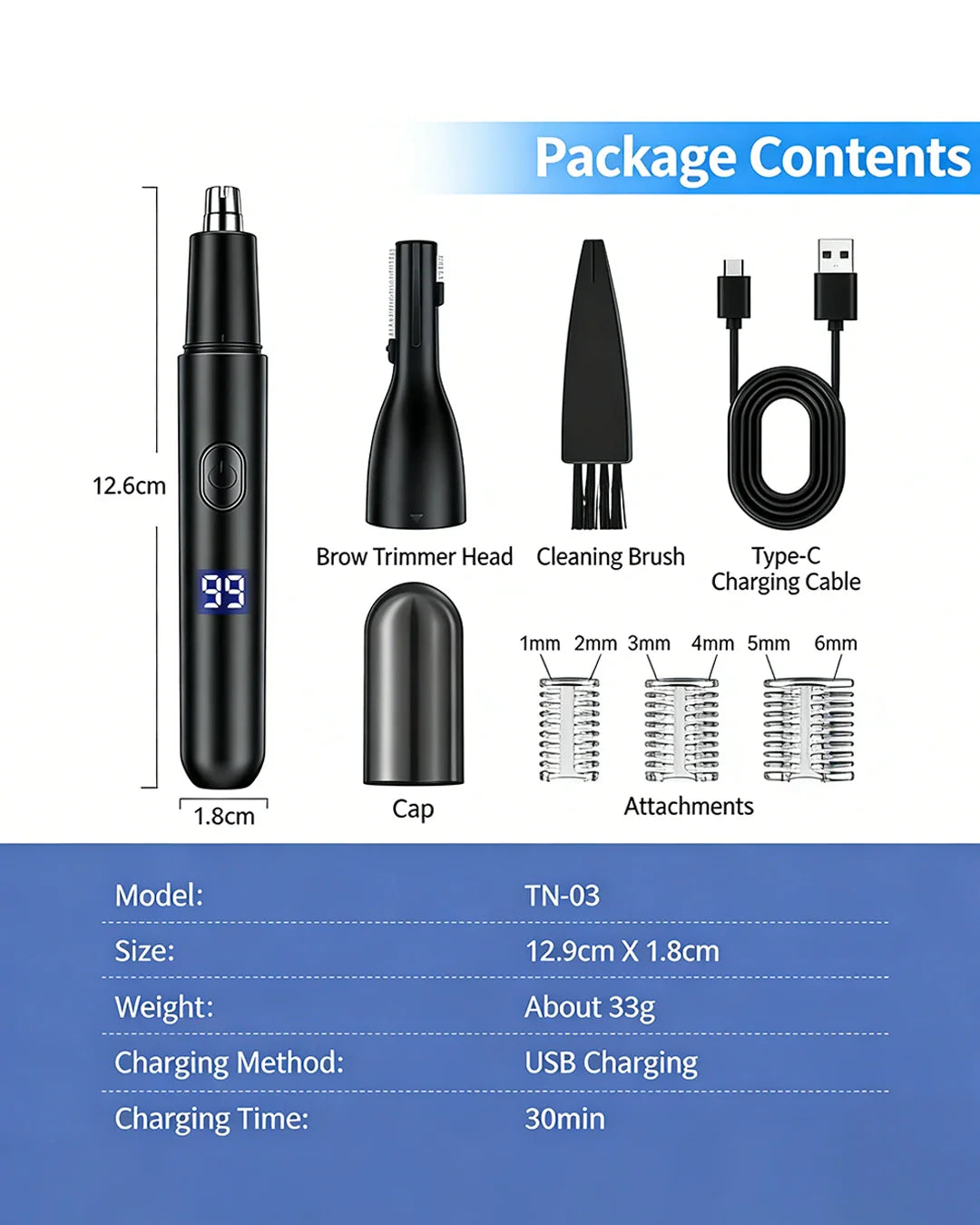2-in-1 Eyebrow & Nose Hair Trimmer – Painless LED Precision Groomer