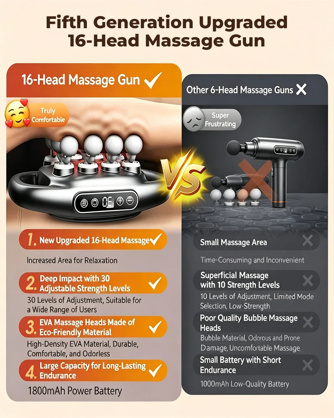 Adjustable Deep Tissue Massage Gun with 12 Heads, 30 Speeds & Red Light Therapy