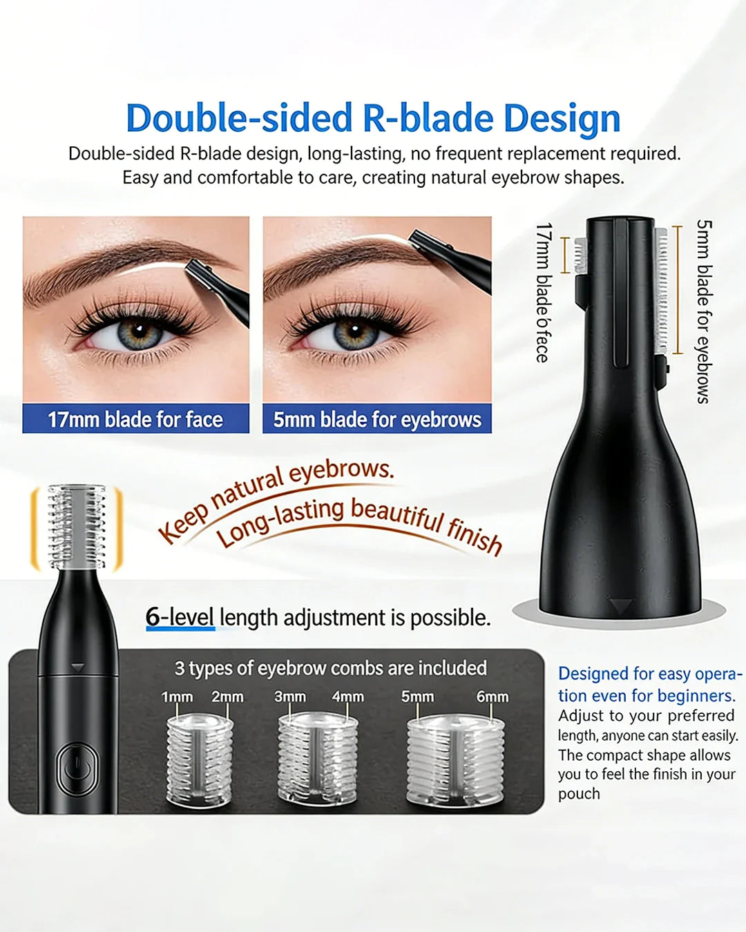 2-in-1 Eyebrow & Nose Hair Trimmer – Painless LED Precision Groomer