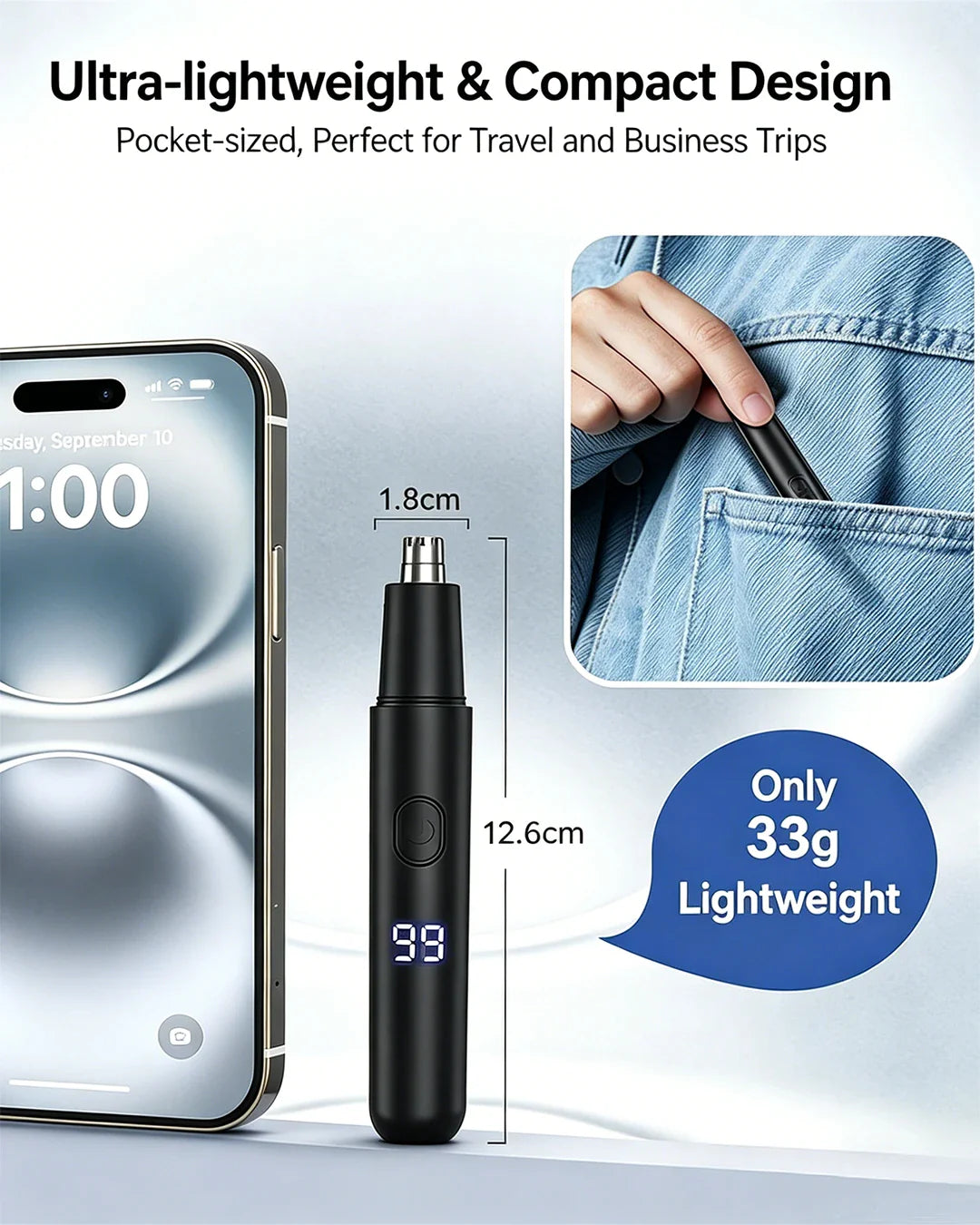 2-in-1 Eyebrow & Nose Hair Trimmer – Painless LED Precision Groomer