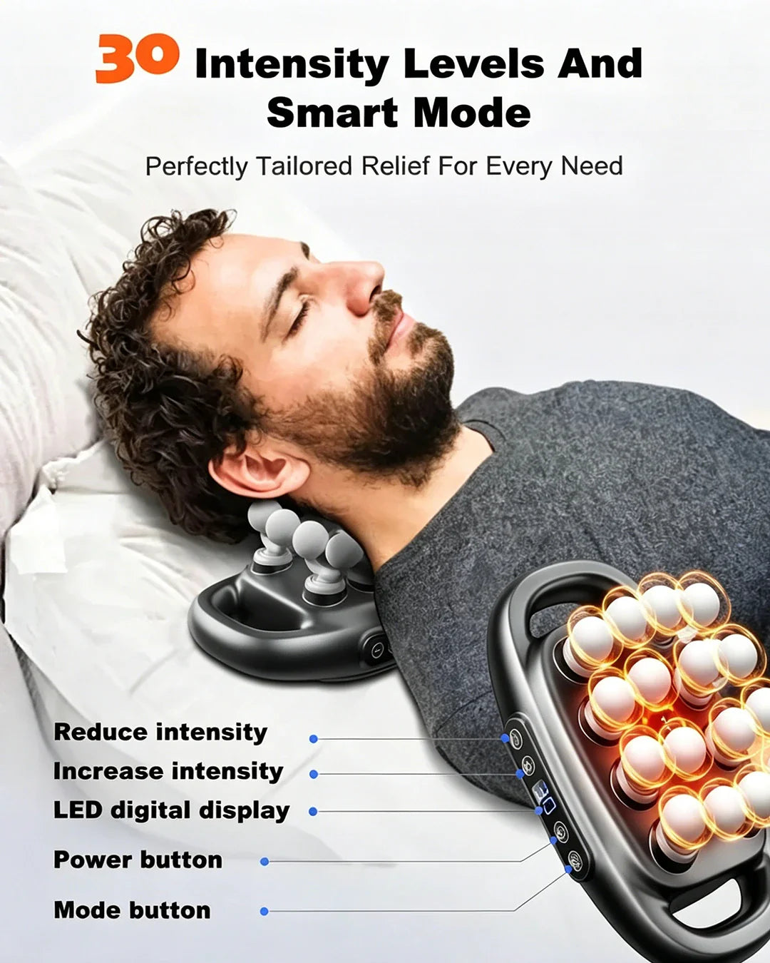 Adjustable Deep Tissue Massage Gun with 12 Heads, 30 Speeds & Red Light Therapy
