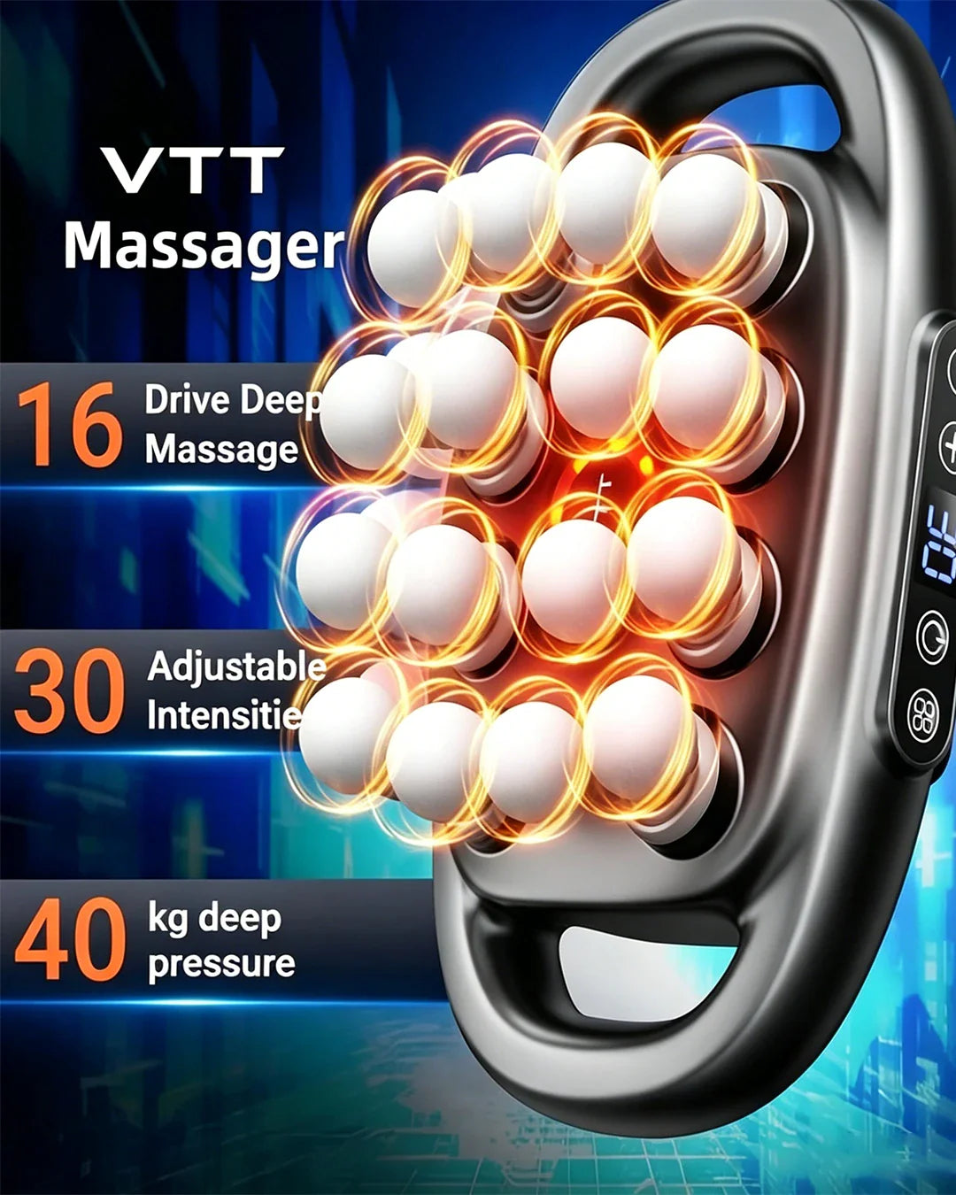 Adjustable Deep Tissue Massage Gun with 12 Heads, 30 Speeds & Red Light Therapy