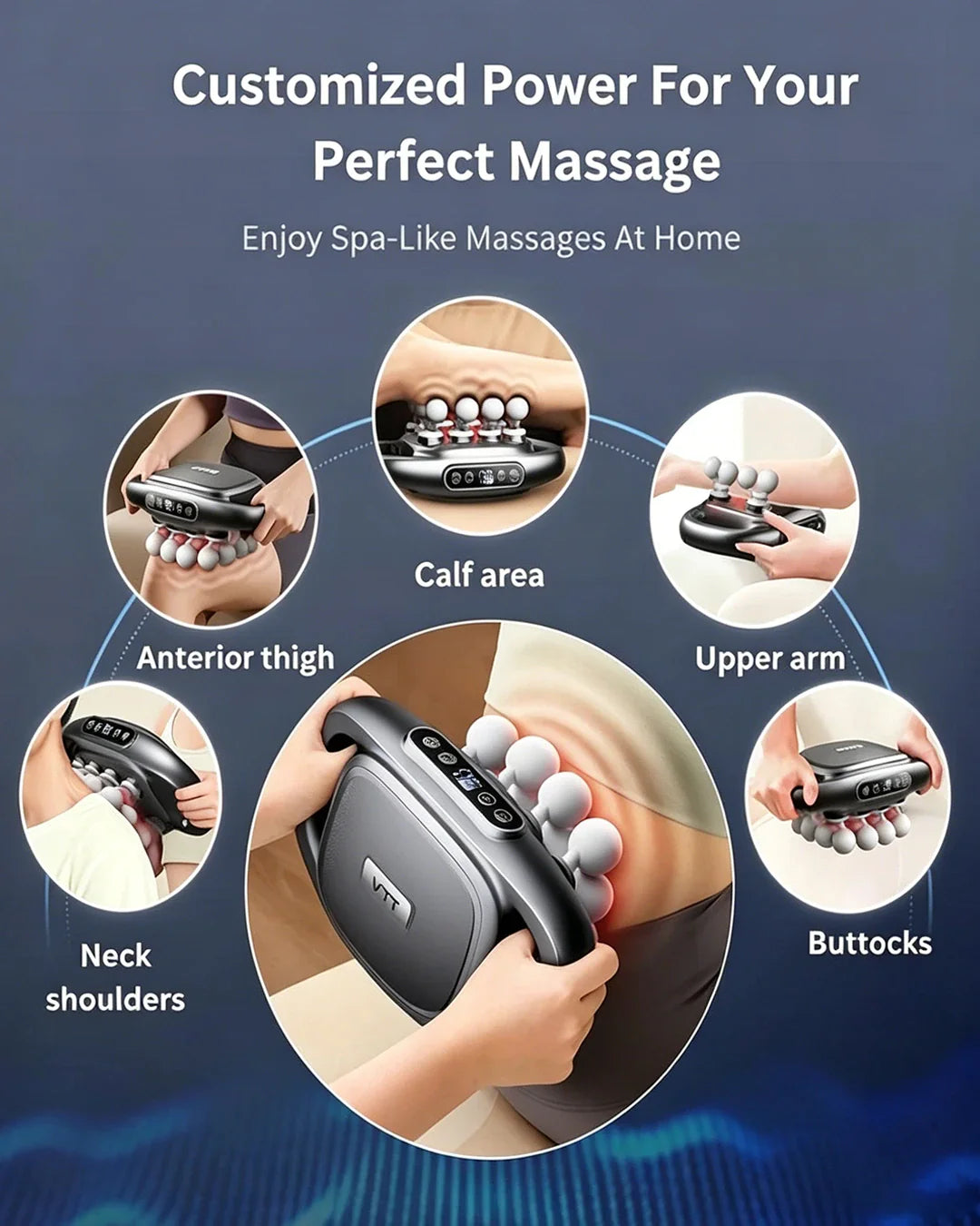 Adjustable Deep Tissue Massage Gun with 12 Heads, 30 Speeds & Red Light Therapy