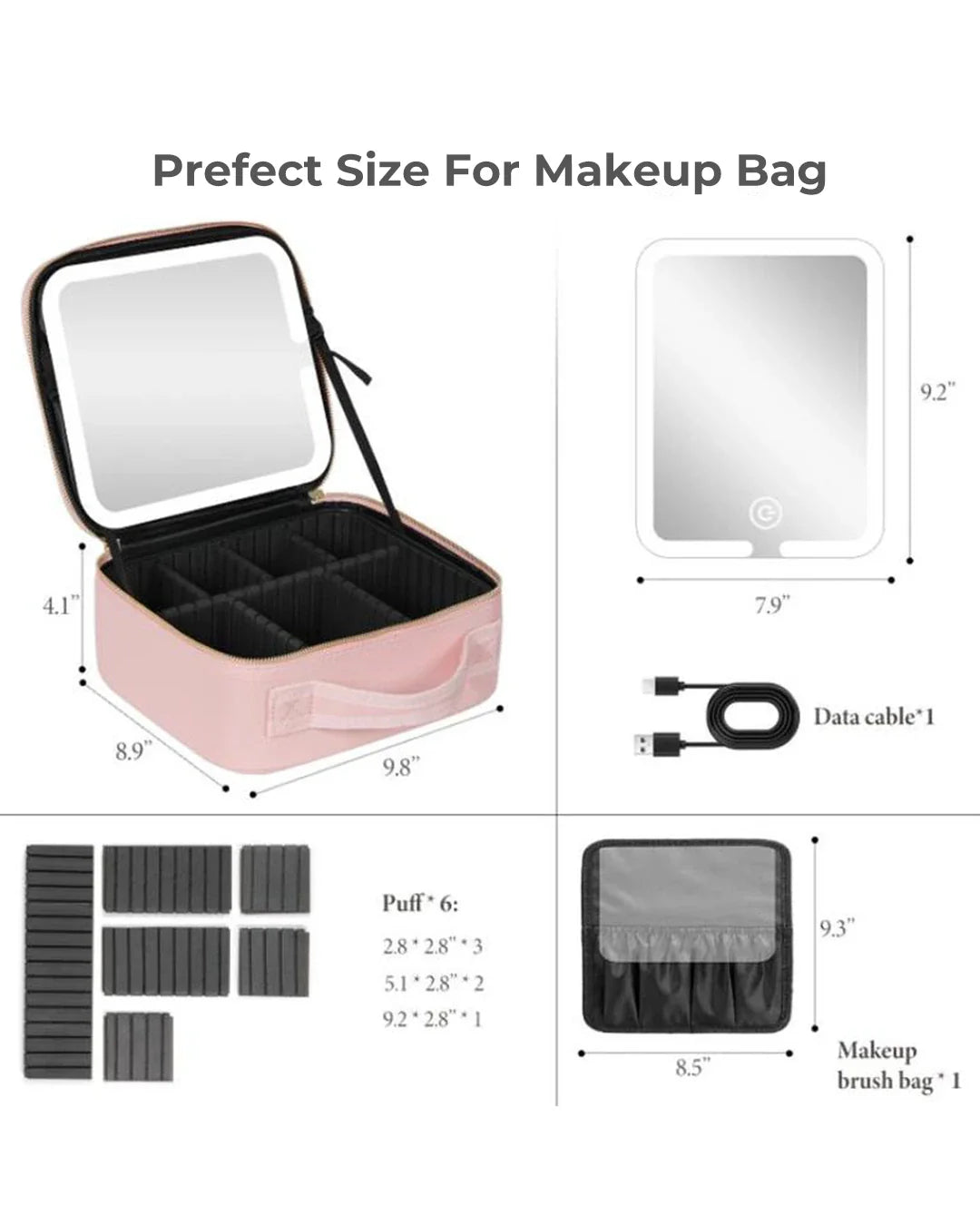 IUIBeauty 3-in-1 LED Vanity Makeup Bag with Mirror